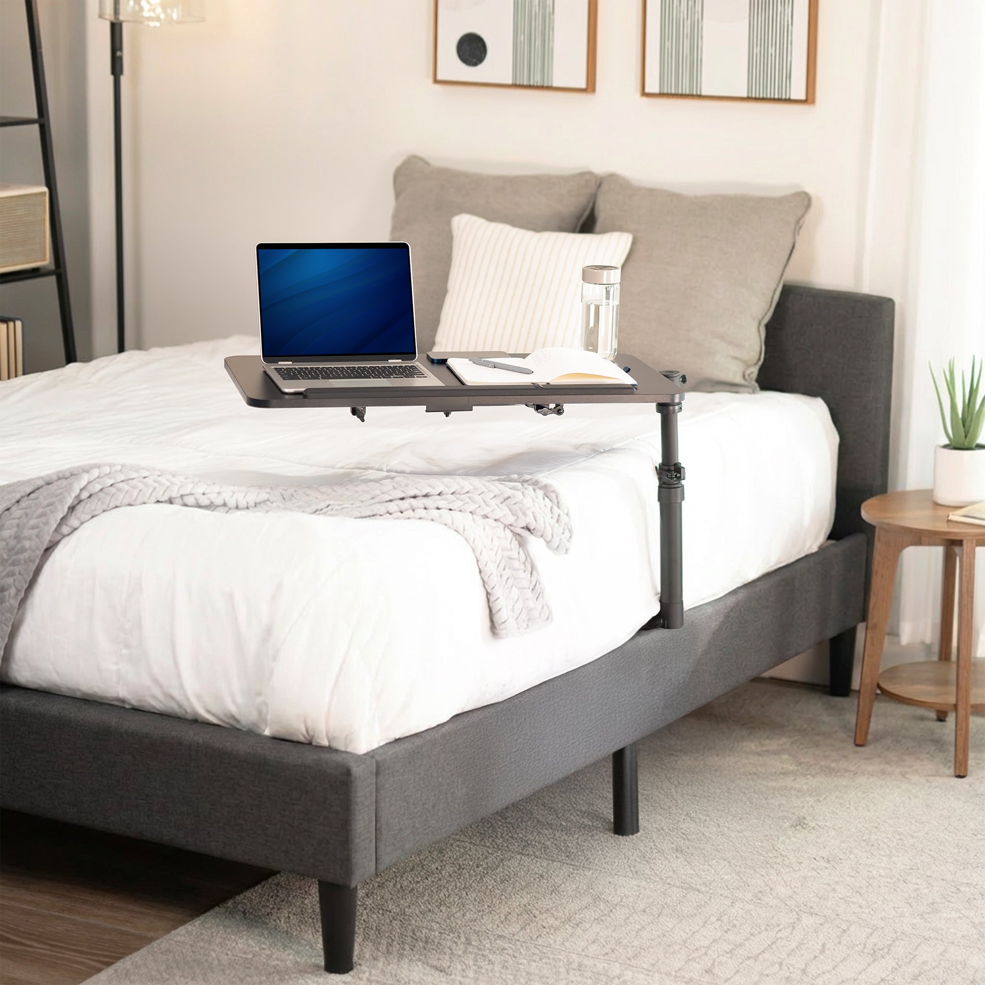 30" x 15" Overbed Table with Under Mattress Support, Adjustable Tray