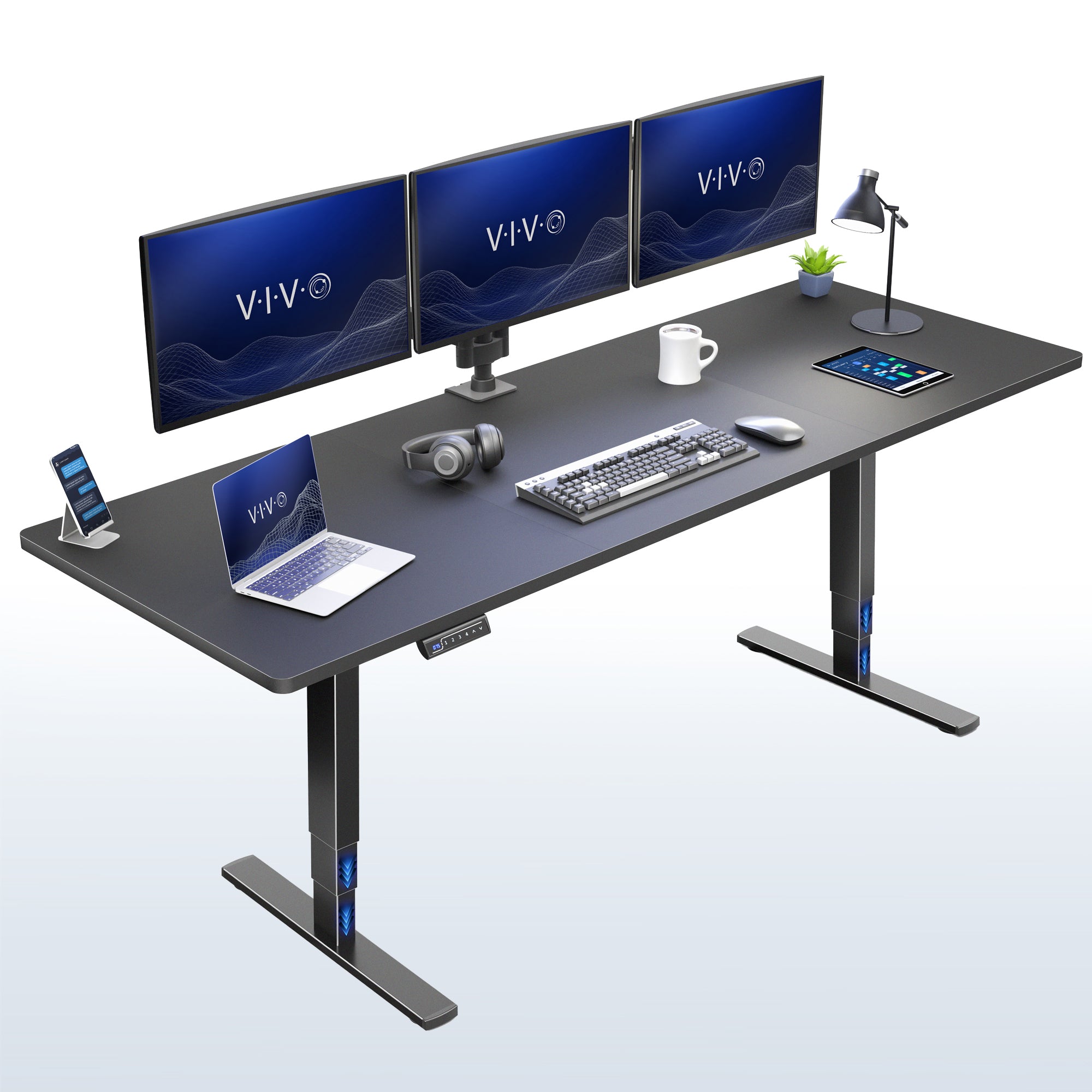 Black Desktop 2E Series - 83" x 30" Electric Desk with Touch Screen Memory Controller