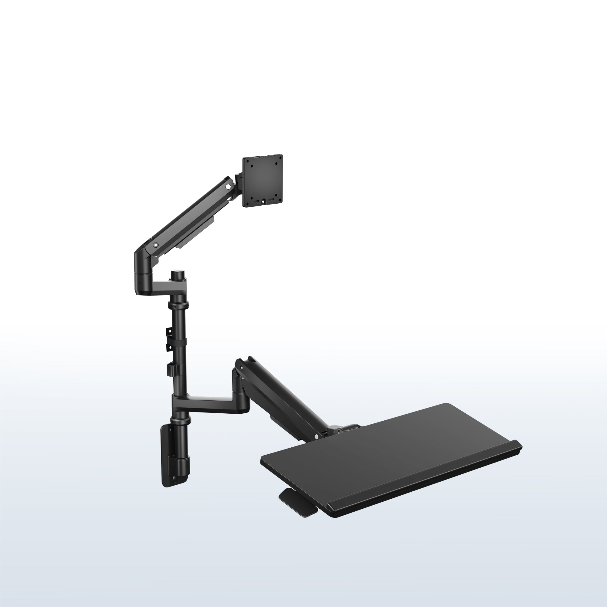 Pneumatic Arm Single Ultrawide Monitor Wall Mount + Keyboard Tray