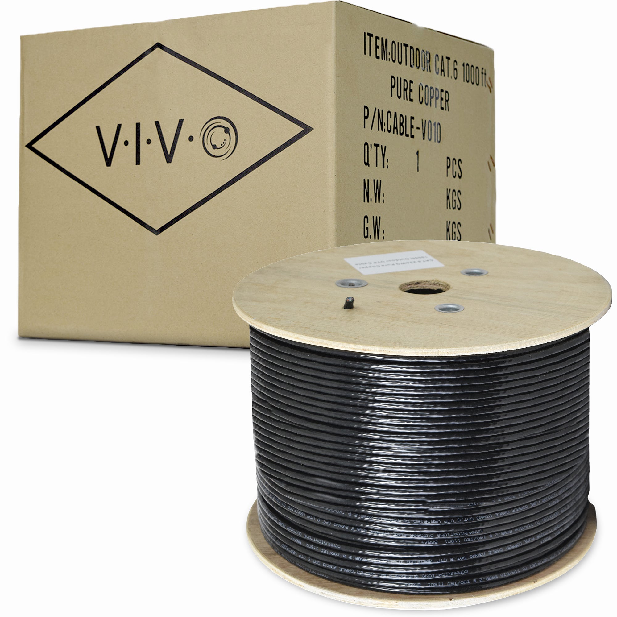Black 1,000ft Cat6 Full Copper Outdoor Ethernet Cable – VIVO