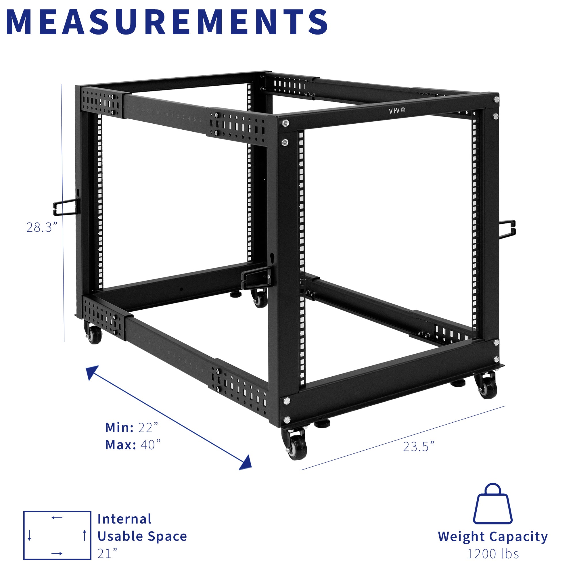 Black network rack with multiple ports.