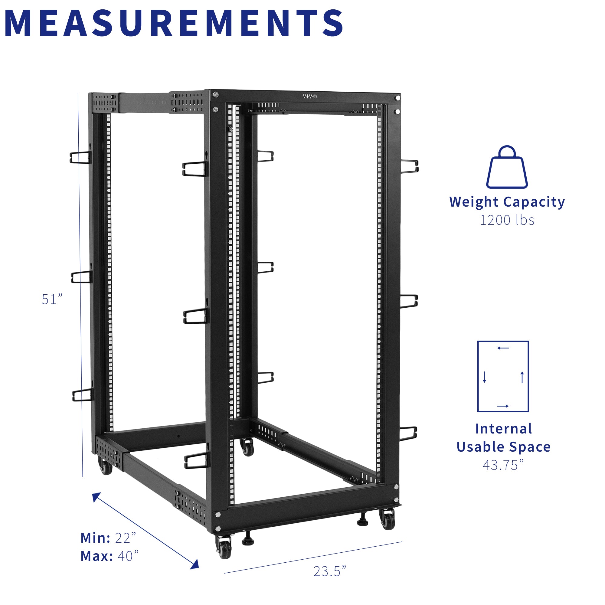 Black network rack with multiple ports.