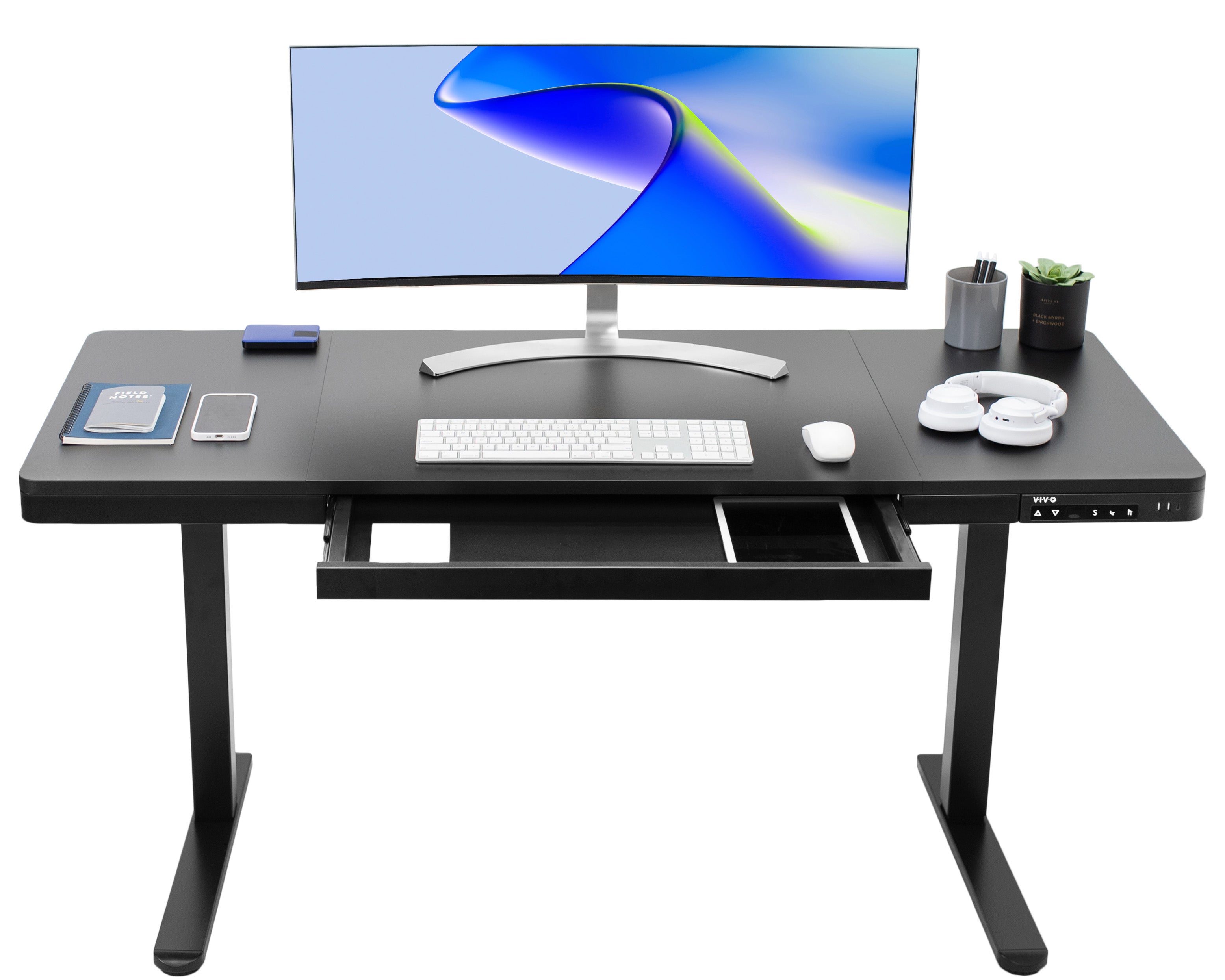Vivo Black 60 Inch Under Desk Privacy and Cable Management