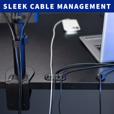 Cable management strip provided to keep desk space organized.