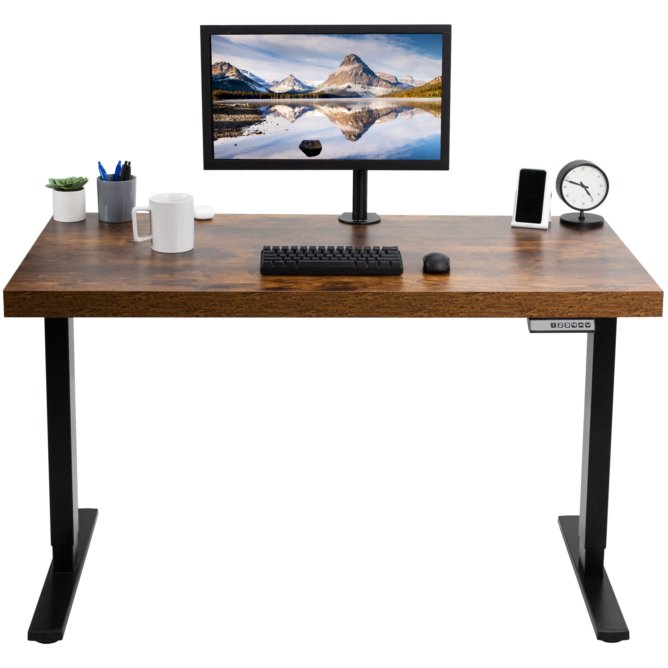 vivo Manual 71 x 30 Stand Up Desk, Rustic Vintage Brown Table Top, Black Frame