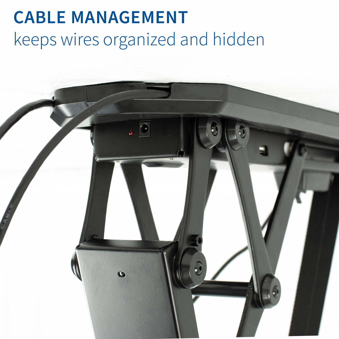 Sleek design with organized and hidden cable management running through back of mount.
