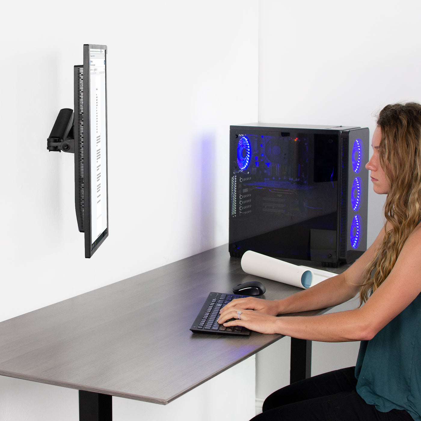 Monitor wall mount from VIVO to free up desk space while keeping your screen at an elevated ergonomic angle.
