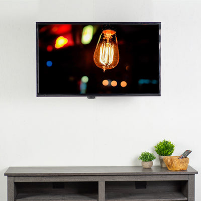 A wall-mounted TV in a modern living space.