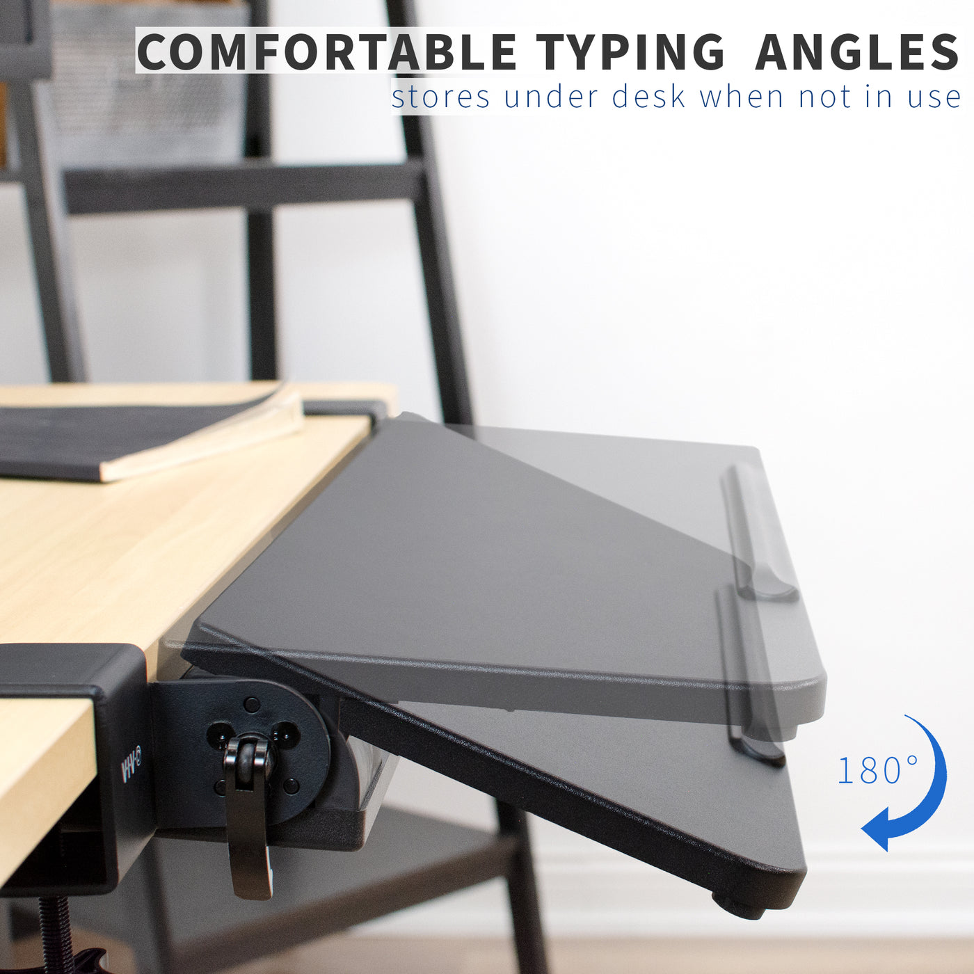 Achieve the most comfortable typing angles with a tilting keyboard tray.