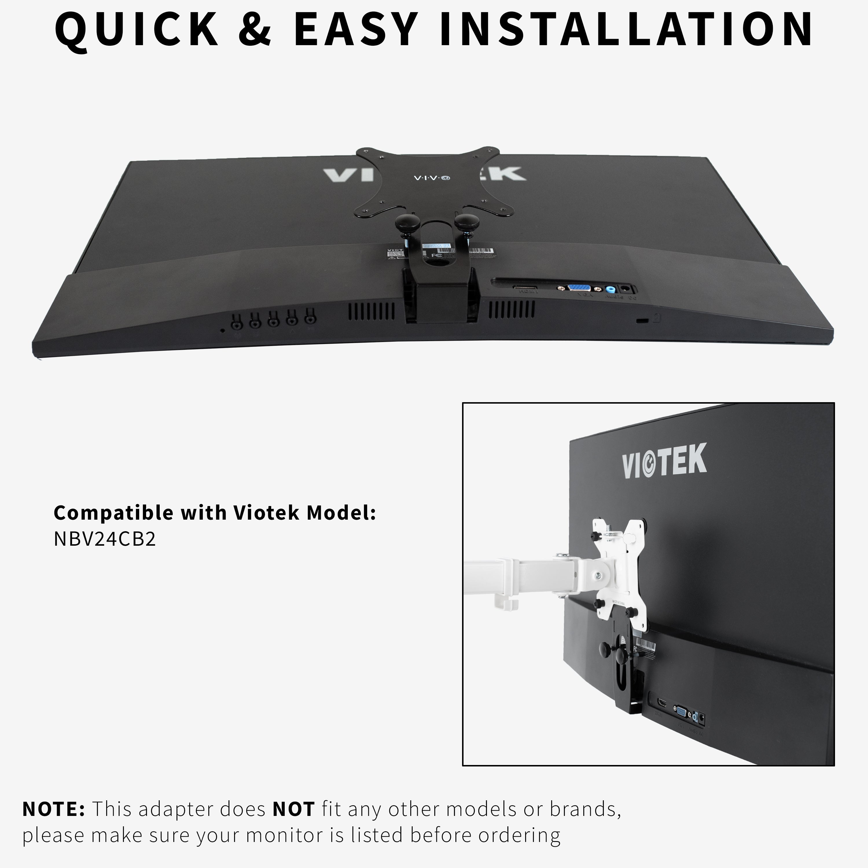 VIVO Quick Attach VESA Adapter Bracket Designed for Viotek Monitor NBV24CB2, VESA 75x75mm and 100x100mm