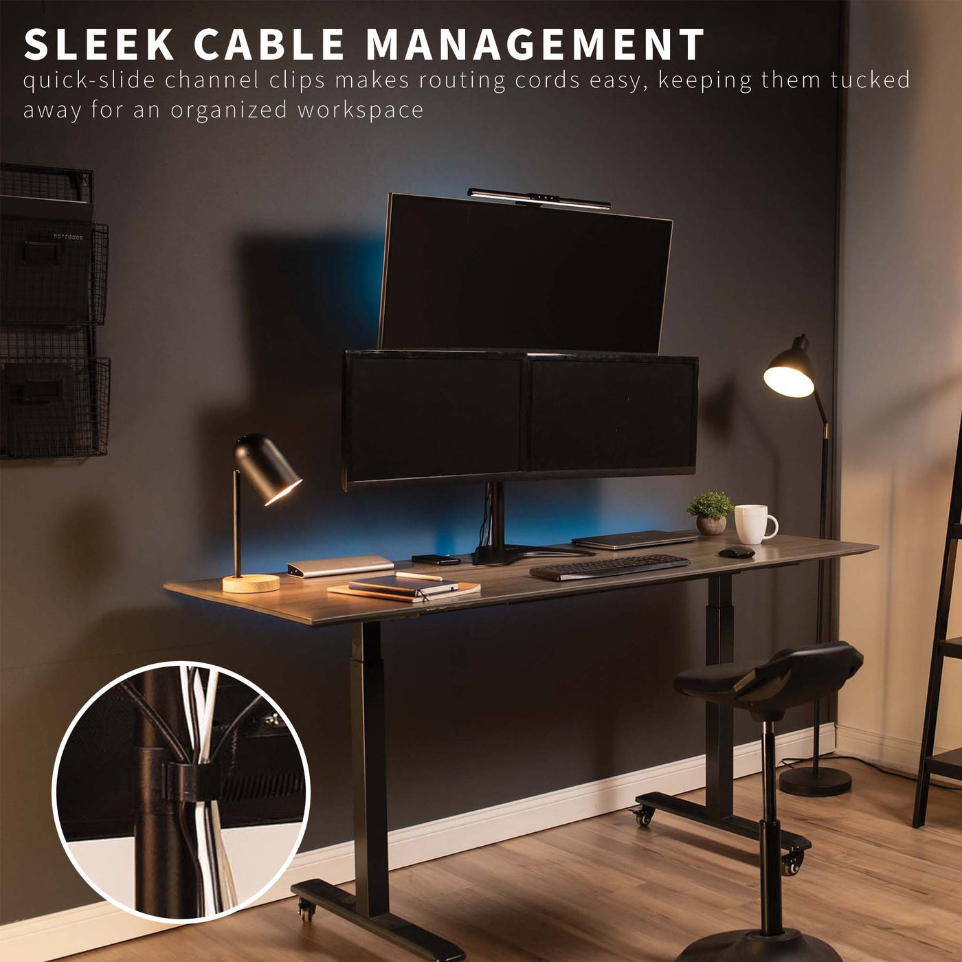 Triple Monitor Desk Stand with Cable Management