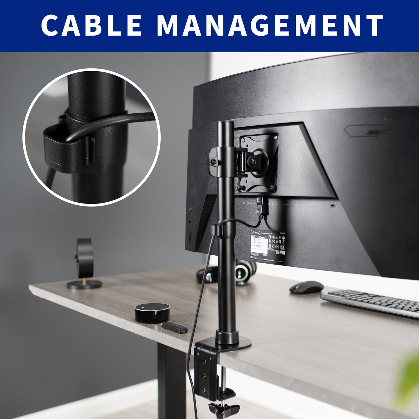 Sturdy Height Adjustable Single Monitor Desk Mount with Cable Management