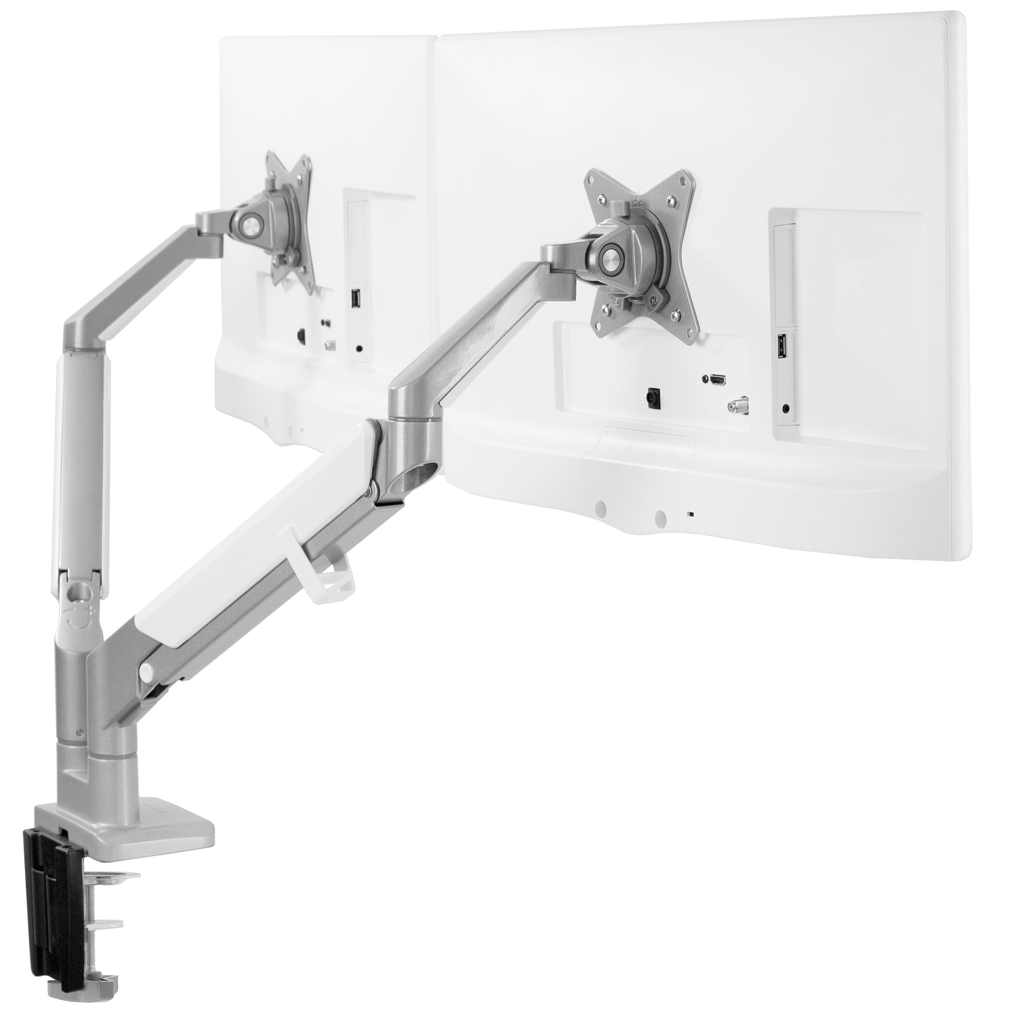 Silver Pneumatic Arm Dual Monitor Desk Mount – VIVO - desk