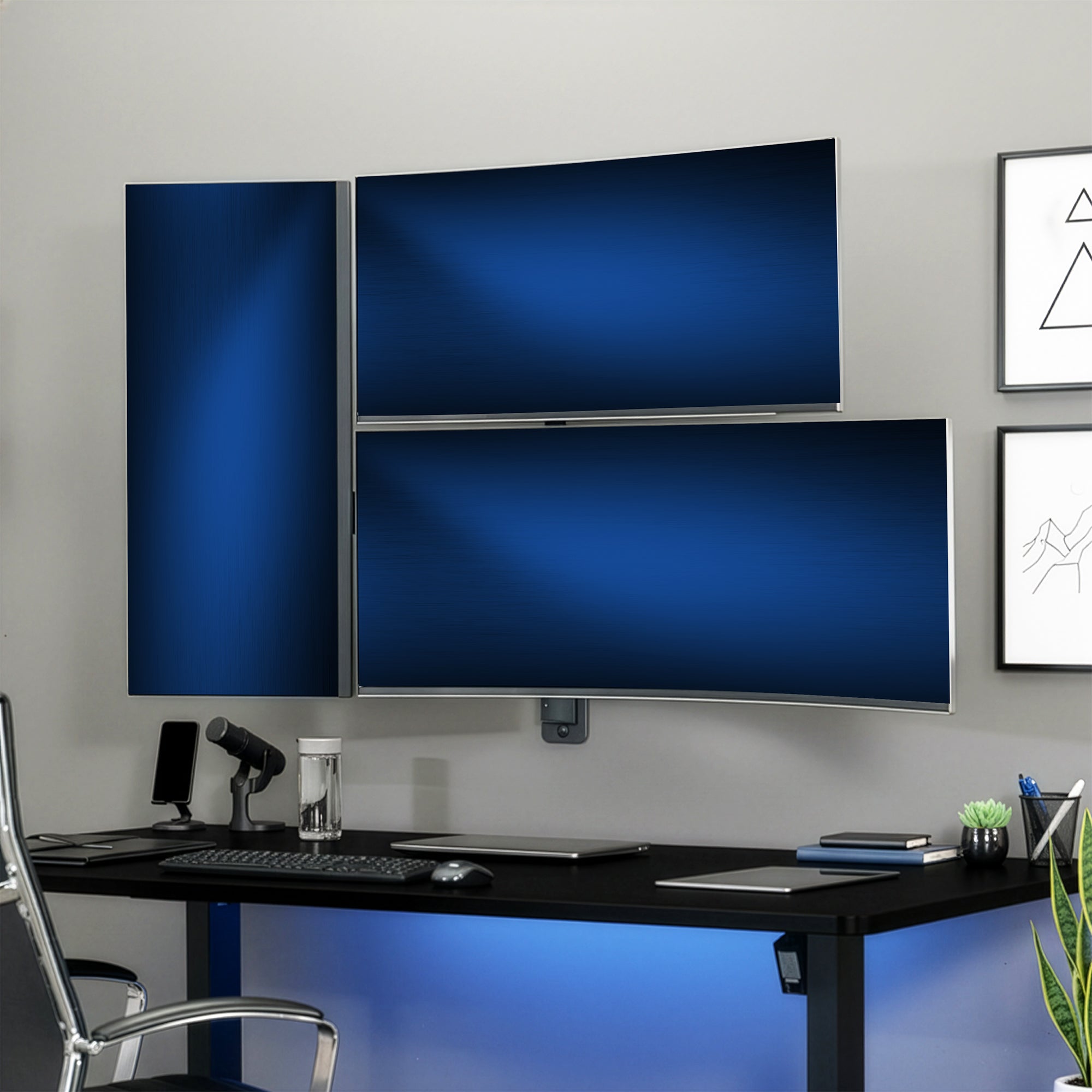 Pneumatic Arm Triple Ultrawide Monitor Extra Tall Wall Mount - Up