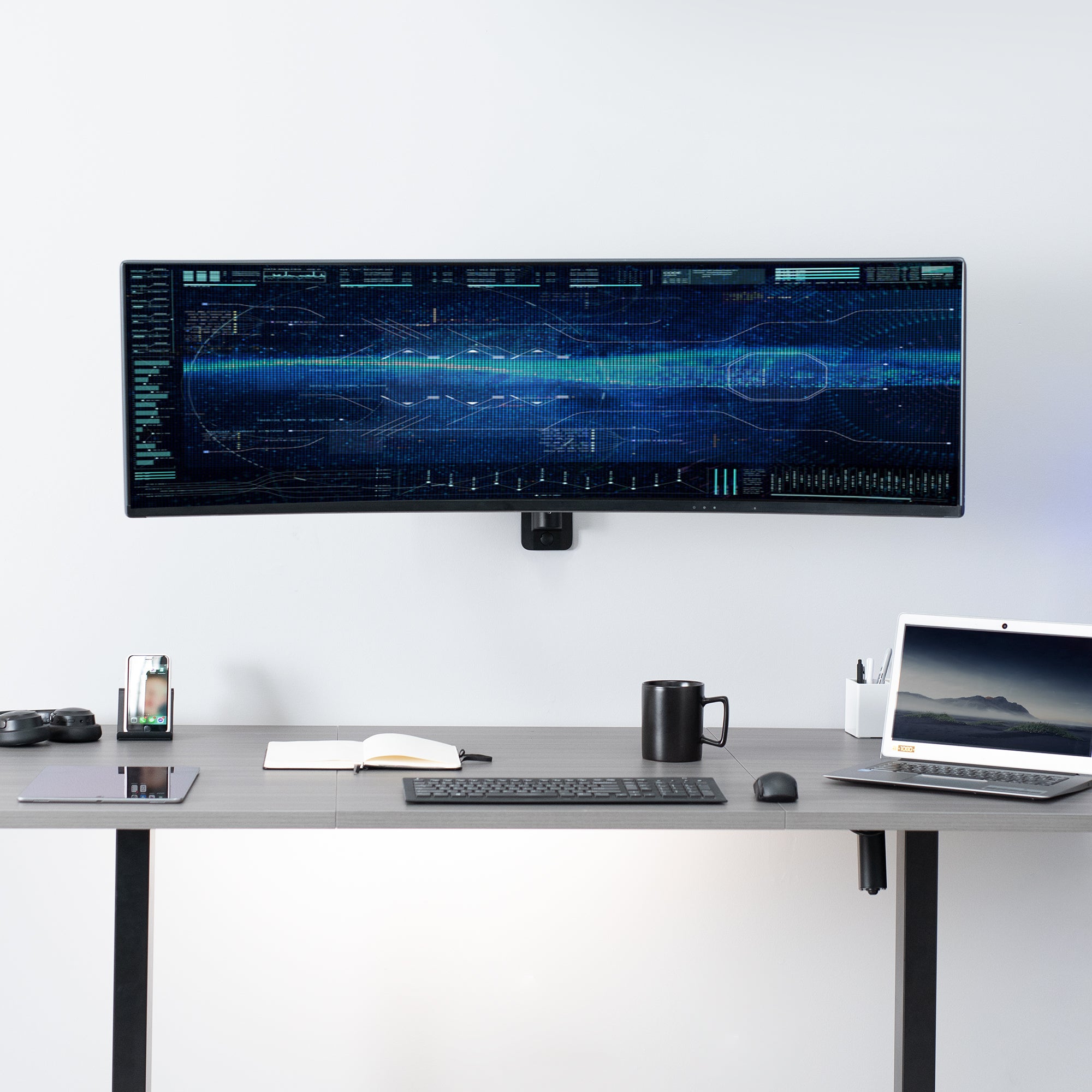 Pneumatic Arm Single Ultrawide Monitor Wall Mount – VIVO - desk ...