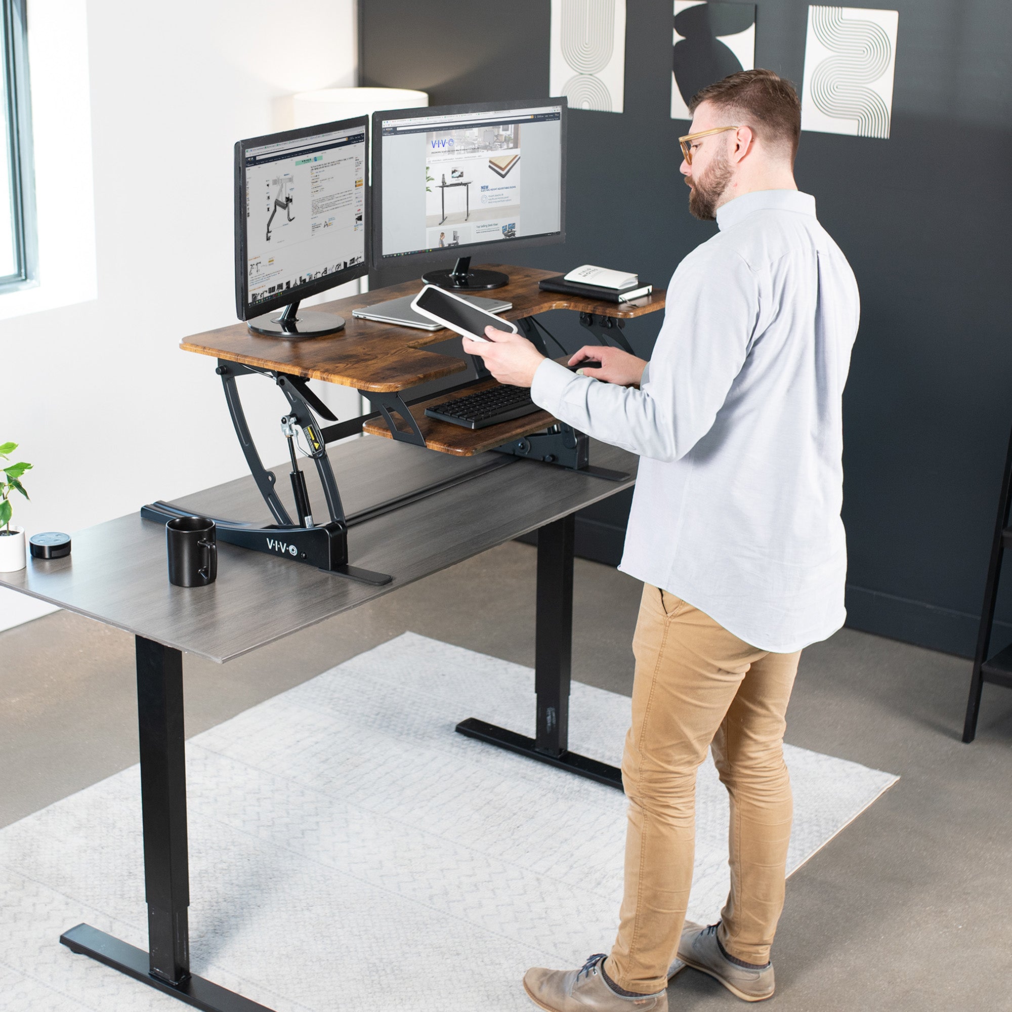 VIVO Black Height Adjustable Extra Wide 42 Stand Up Desk