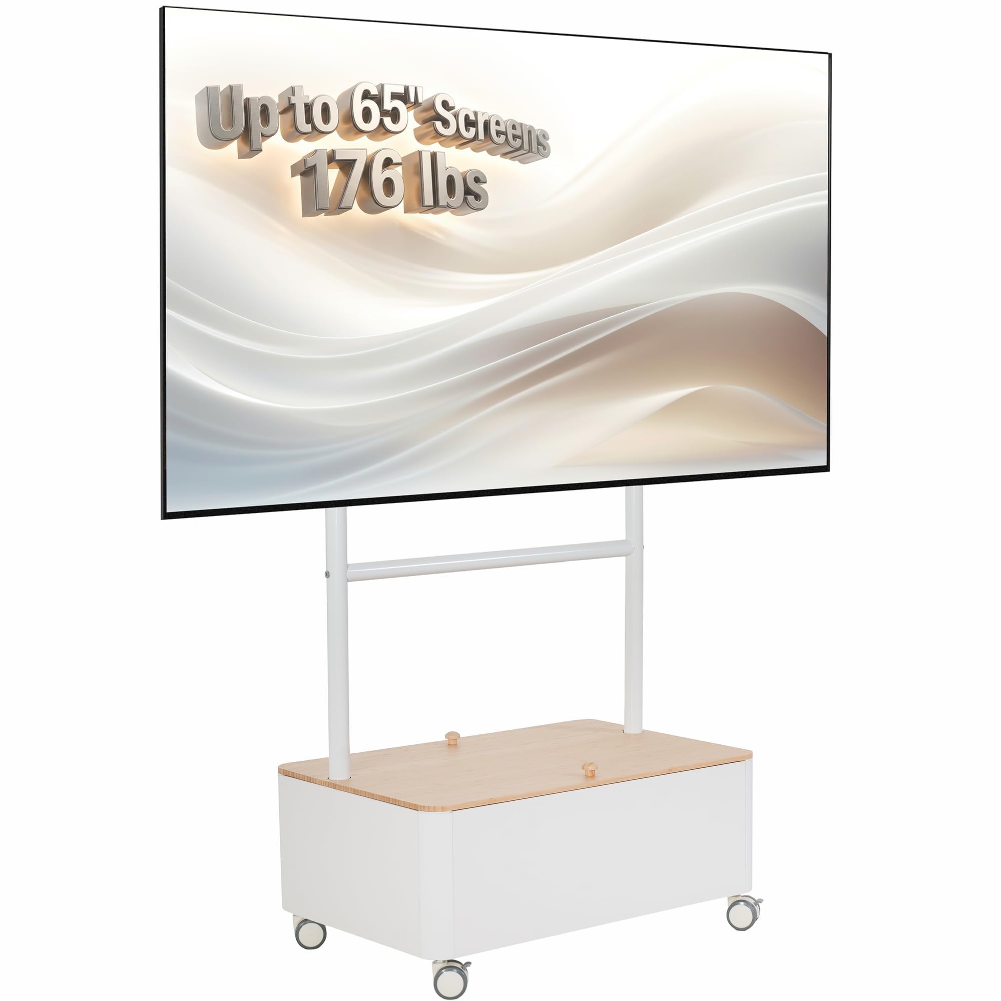 White / Bamboo Studio TV Cart w/ Storage Box - 43” to 65” Screens