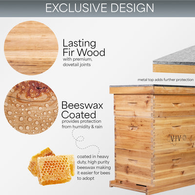 Easy assembly hardware included beekeeping beeswax coated Langstroth beehive.