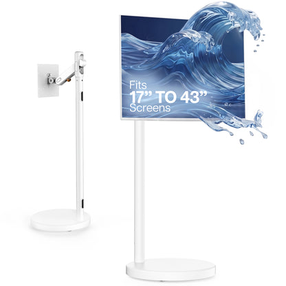 White Mobile TV and Monitor Cart w/ Mechanical Arm - 17" to 43" Screens