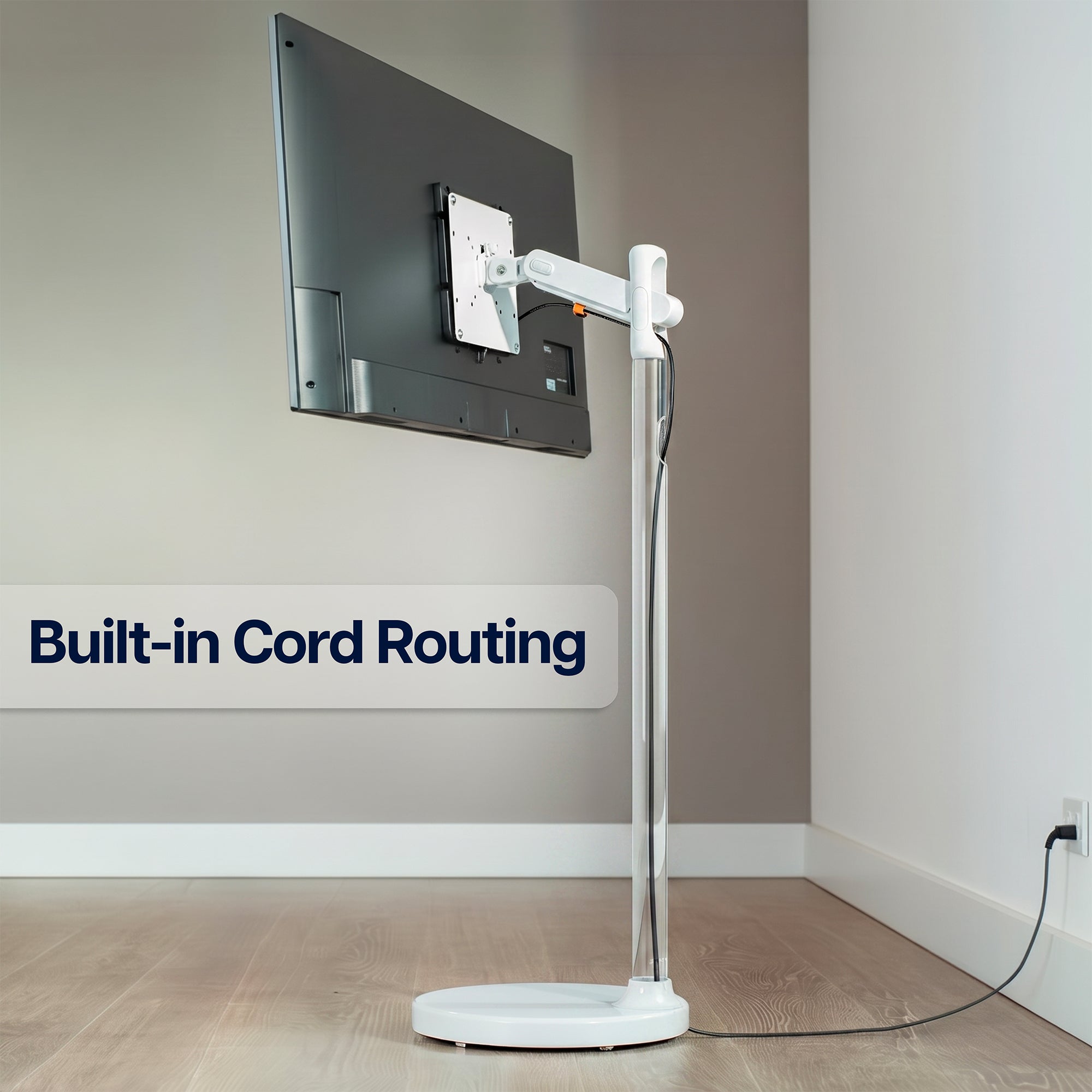 White Mobile TV and Monitor Cart w/ Mechanical Arm - 17" to 43" Screens