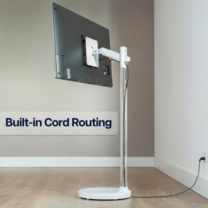 White Mobile TV and Monitor Cart w/ Mechanical Arm - 17" to 43" Screens