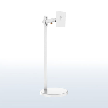 White mobile TV and monitor cart with adjustable mechanical arm for 17-inch to 43-inch screens