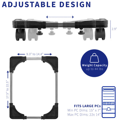 This PC cart / CPU trolley raises your PC off of the ground and makes it easily mobile.