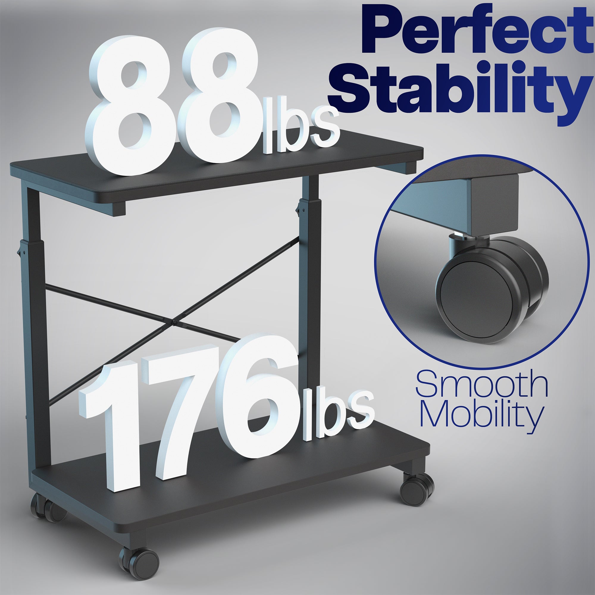 Solid built PC cart with mobility.