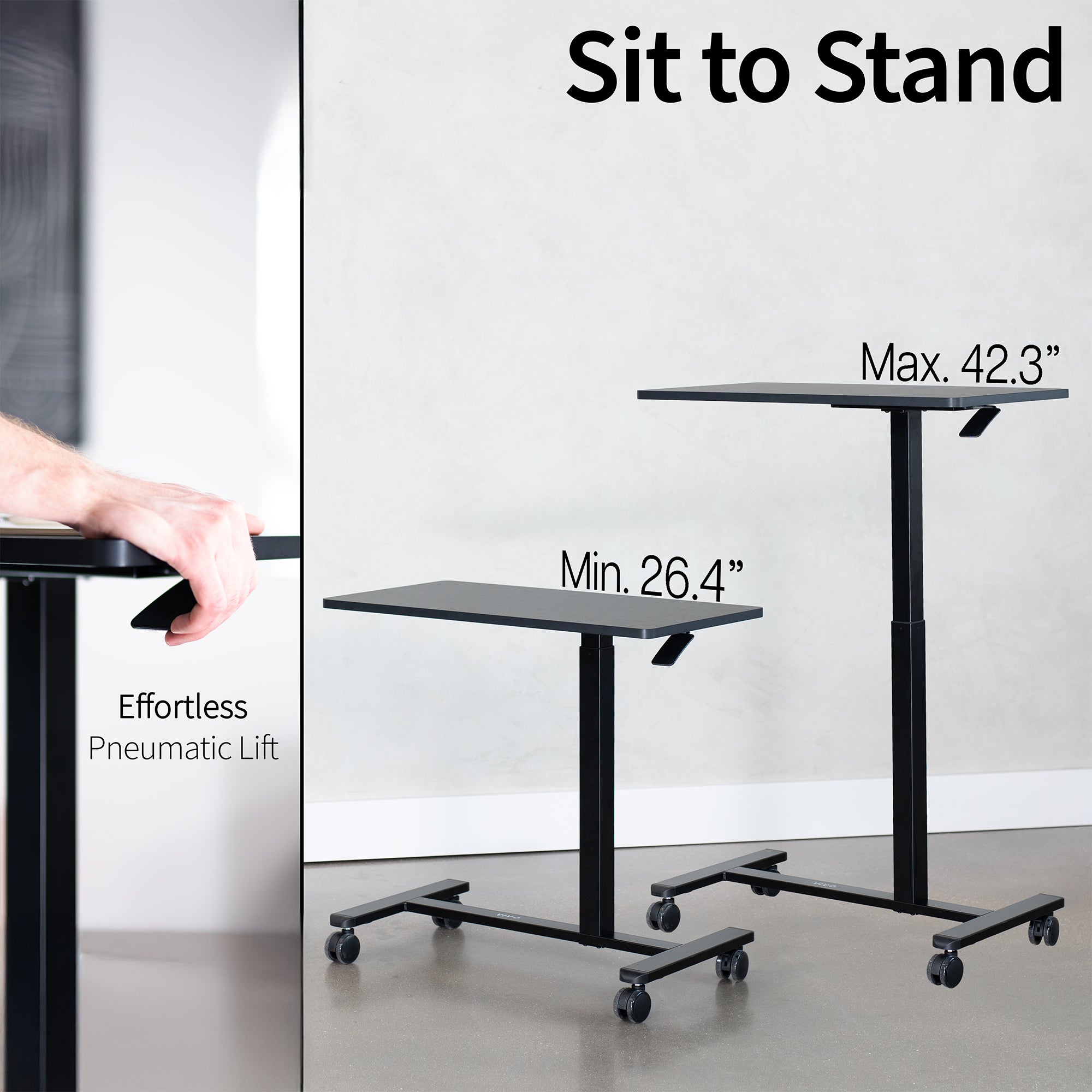 Effortless sit to stand height adjustment