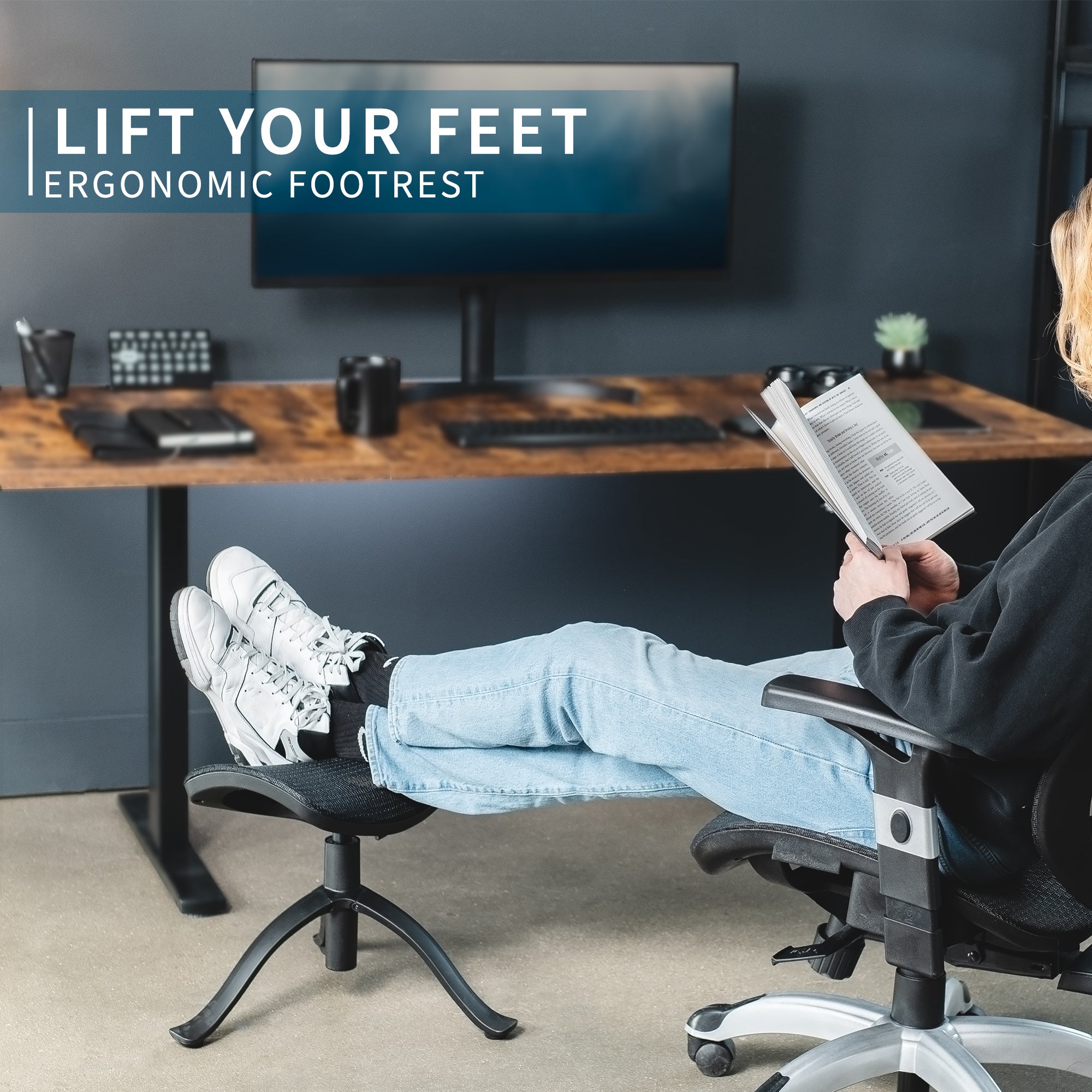 Ergonomic Height Adjustable Footrest for Desk