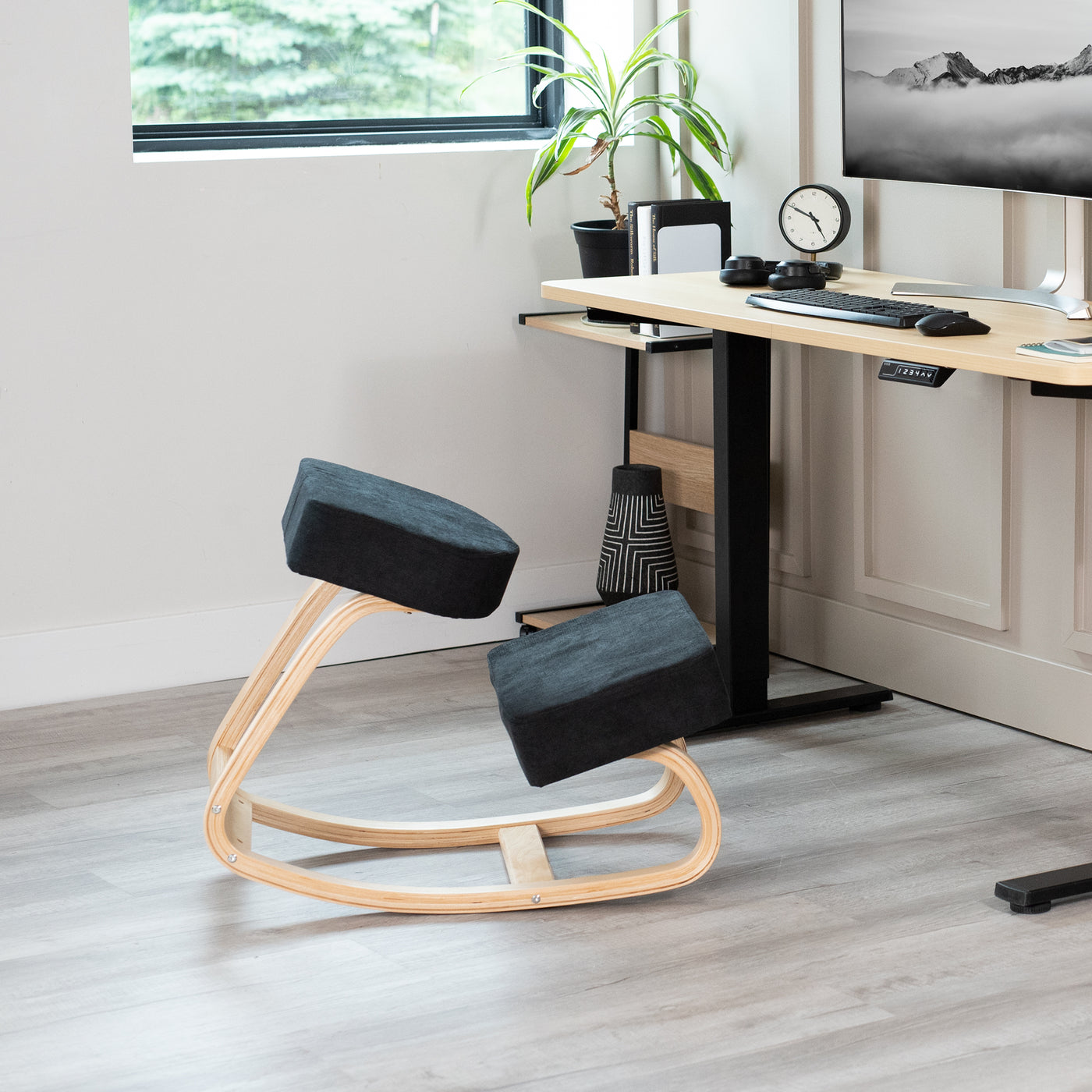 Wooden Ergonomic Kneeling Posture Office Chair, Gray