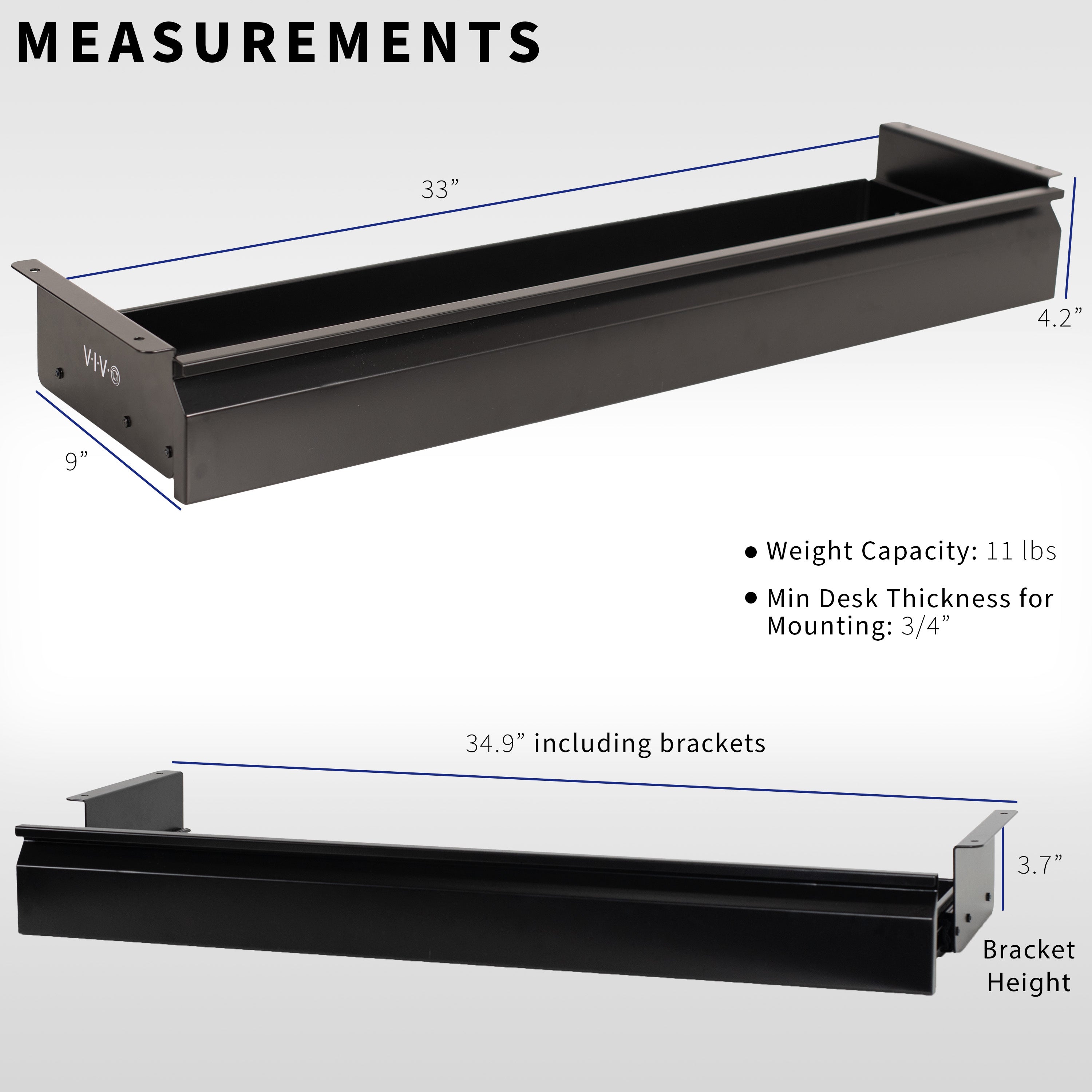 Pull Out 33" Under Desk Drawer without Shell