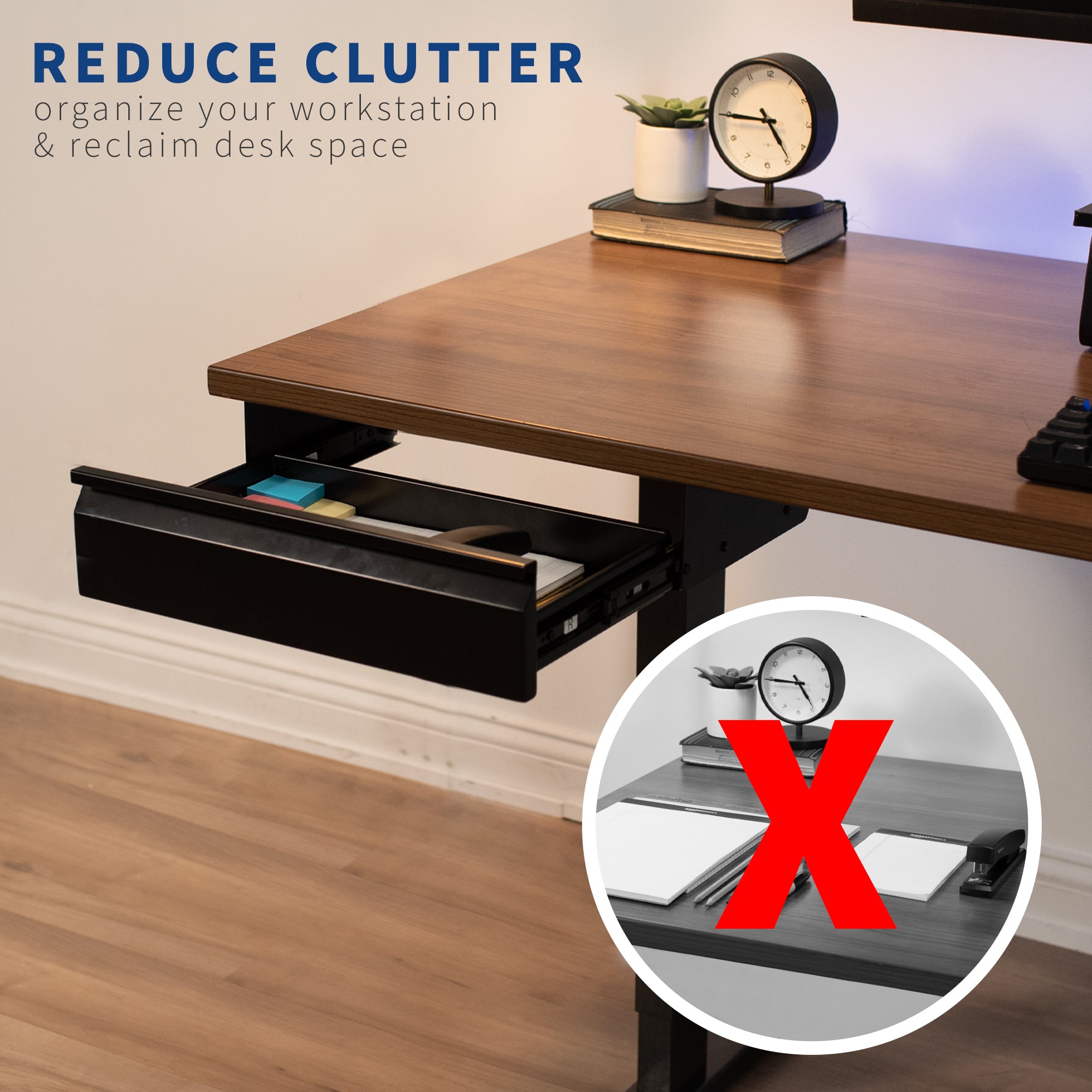 Durable versatile pullout under desk organizer drawer for extra storage with quiet sliding mechanism.