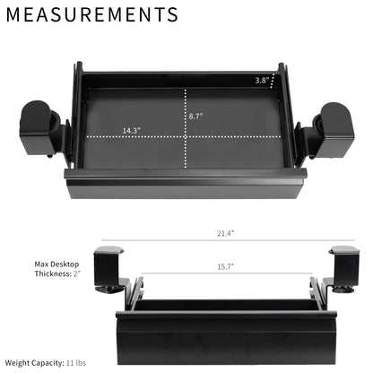 16 inch Clamp-On Sliding Pull-out Drawer without Shell for Office Desk, Storage Organizer for Sit Stand Workstation