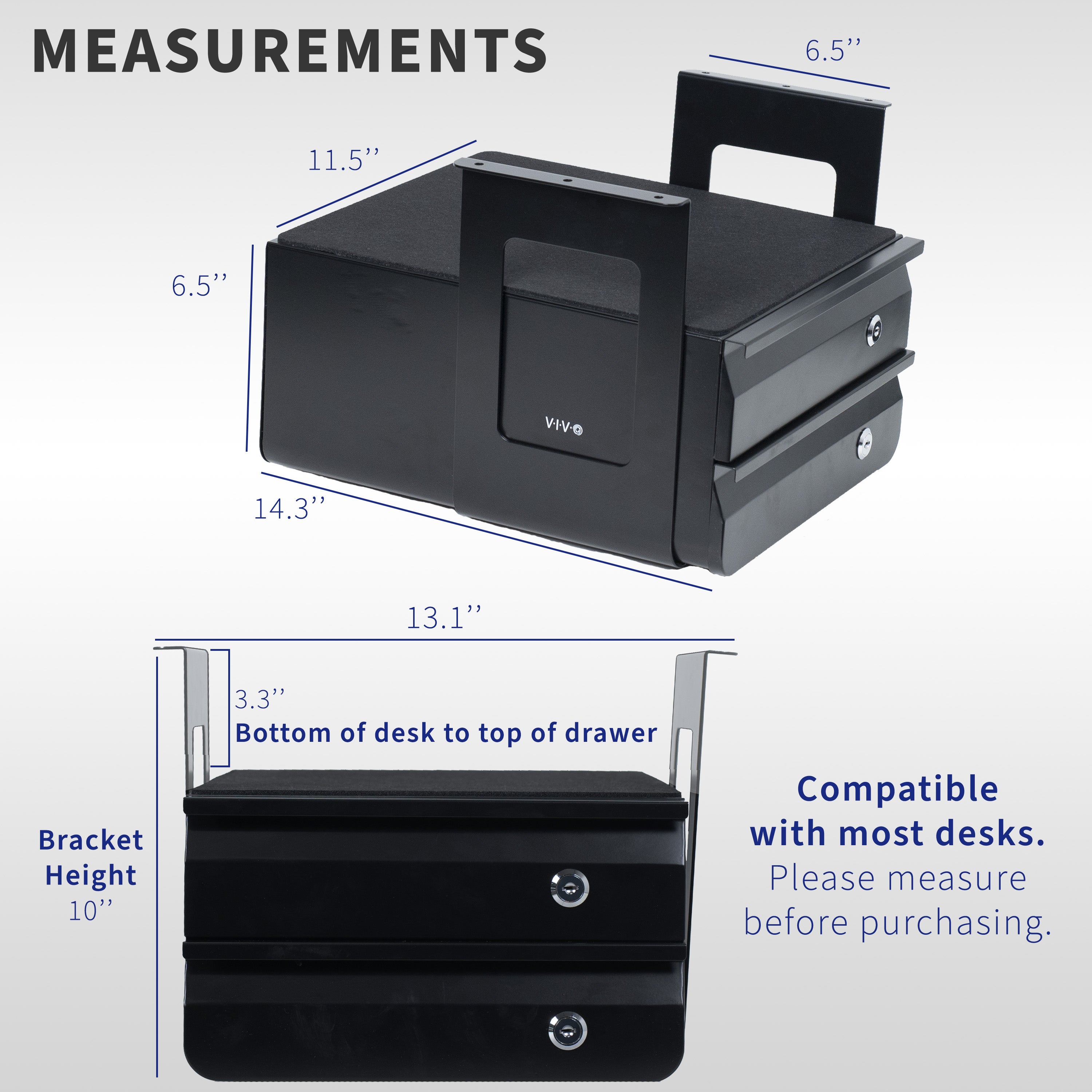 Lockable Under Desk Double Drawer – VIVO - desk solutions, screen