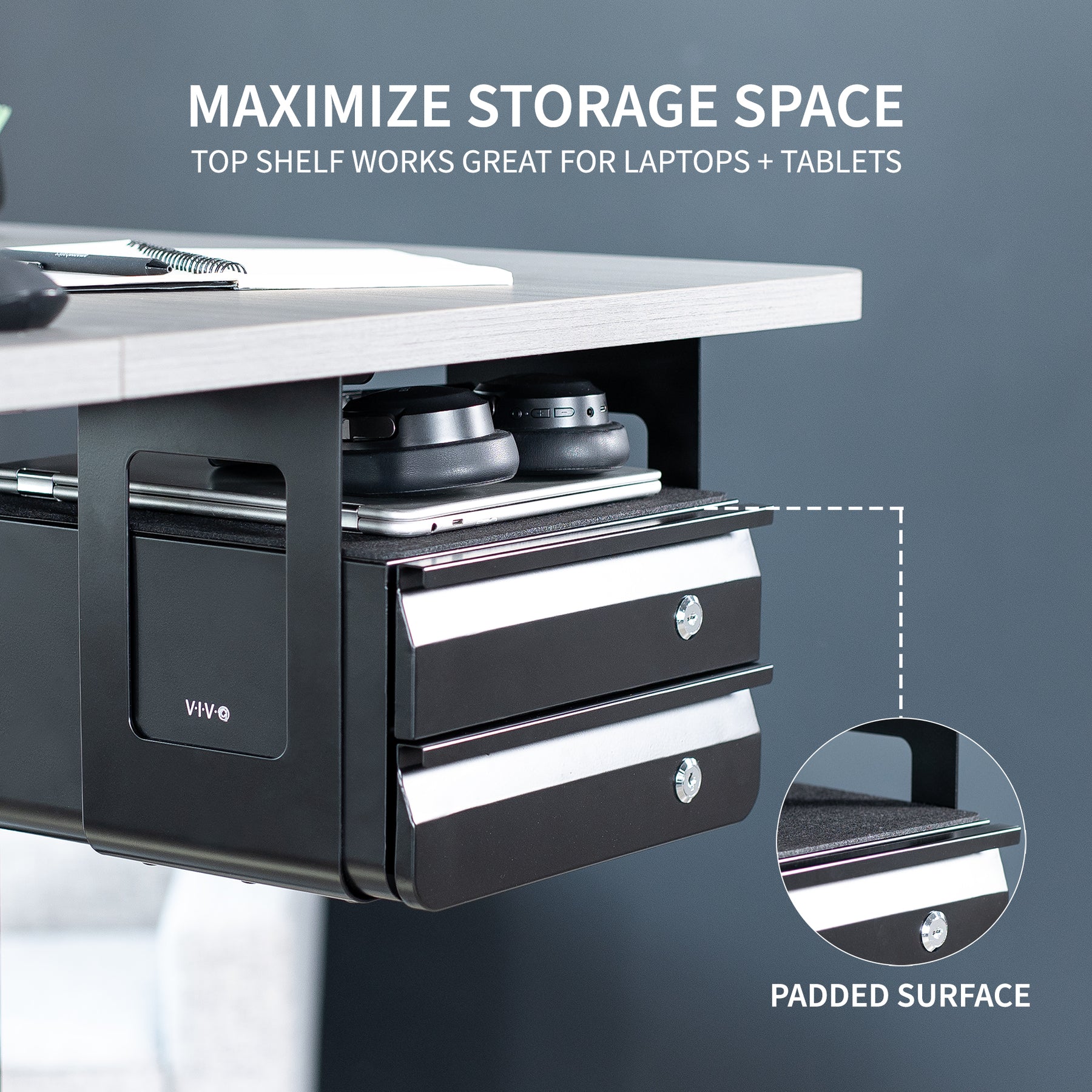 Black Lockable Under Desk Double Drawer – VIVO - desk solutions, screen ...