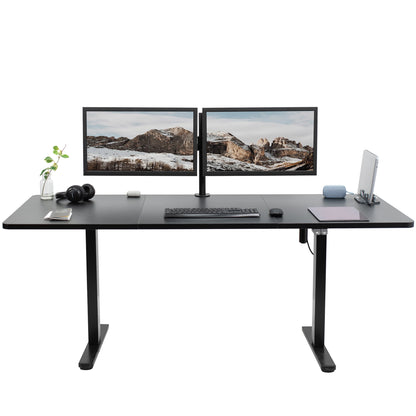 Wide surface sturdy sit or stand active workstation with adjustable height using 2 button control panel.