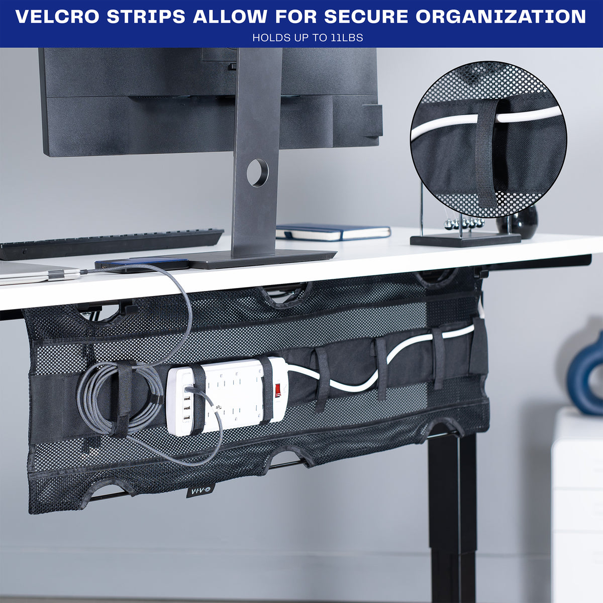 Under Desk Mesh Cable Management with Power Strip Holder – VIVO - desk ...