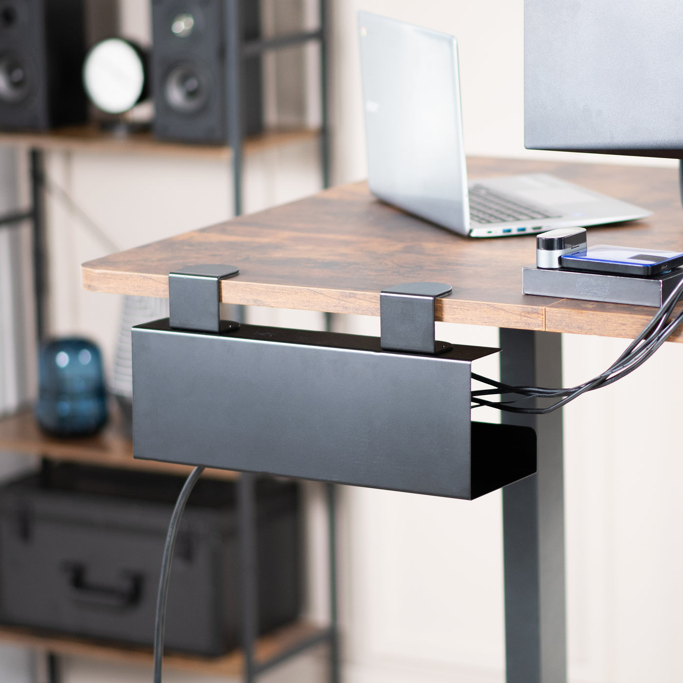 Black Clamp-on Cable Management Tray – VIVO - desk solutions, screen ...