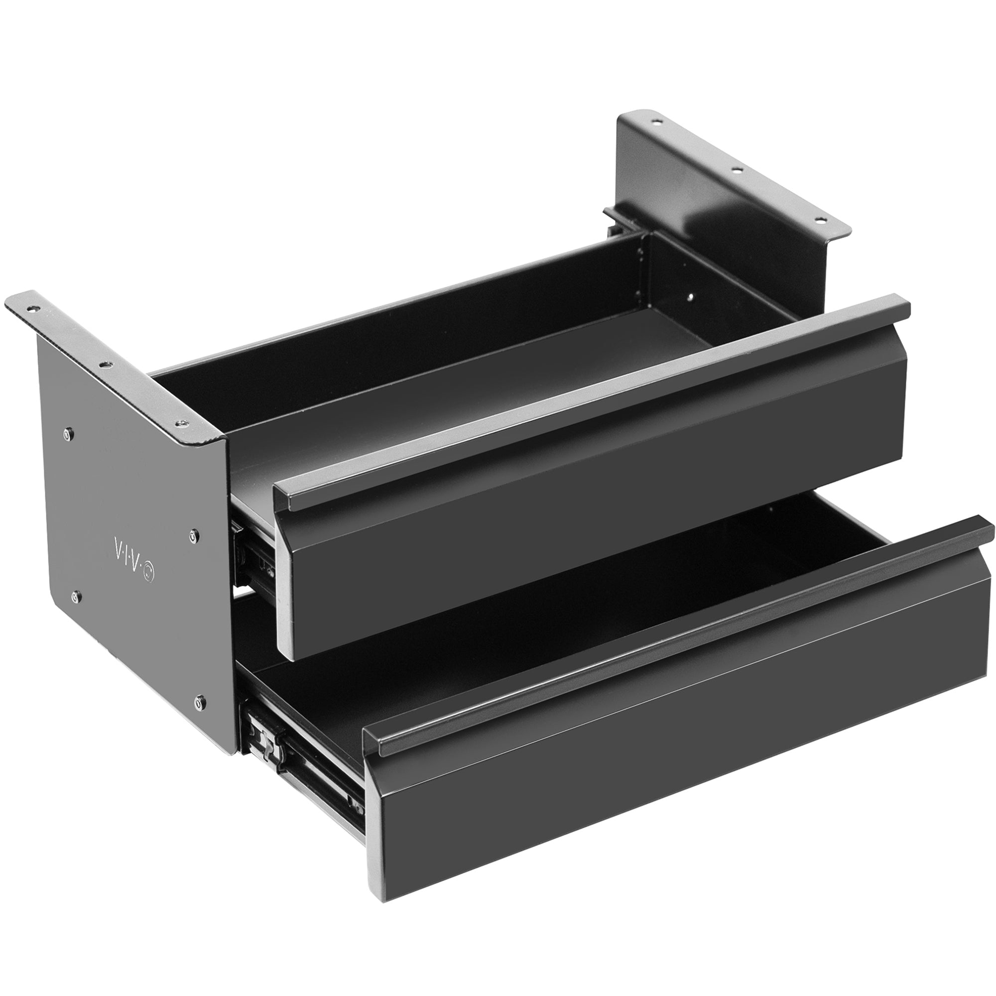 Pull Out Dual Level Under Desk Drawer set creates vertically stacked storage for your workstation.