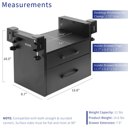 Black Corner Clamp-on Desk Drawer