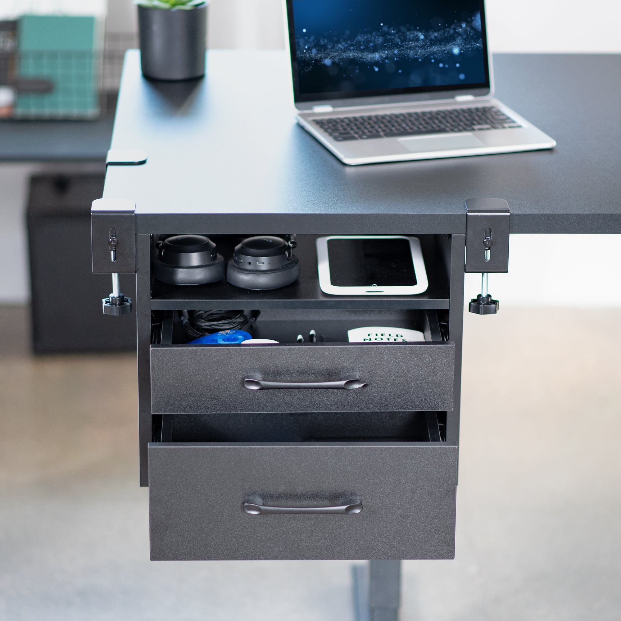 Black Corner Clamp-on Desk Drawer