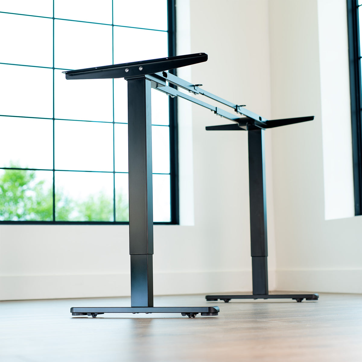 Electric Dual Motor Desk Frame with Locking Casters