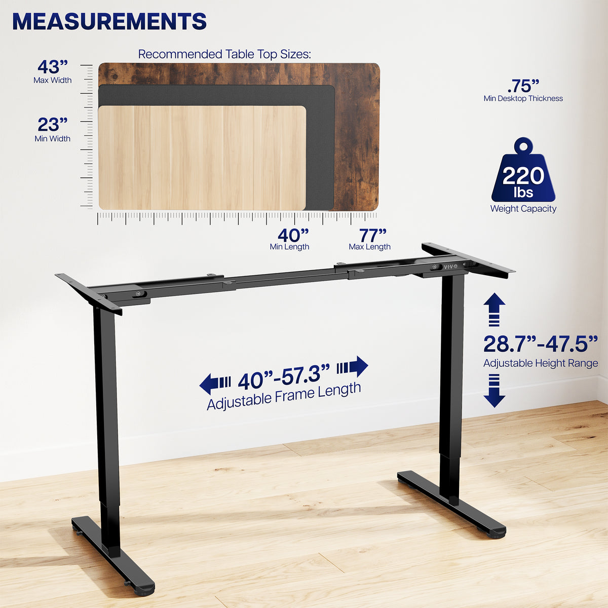 Electric Dual Motor Desk Frame with Locking Casters