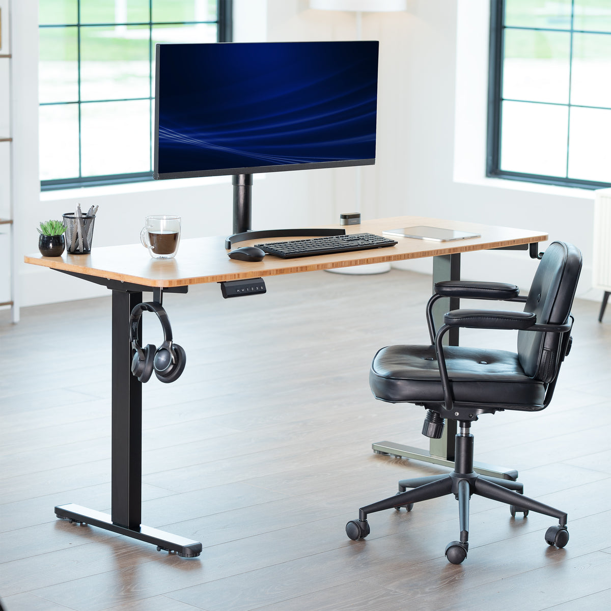 Electric Dual Motor Desk Frame with Locking Casters
