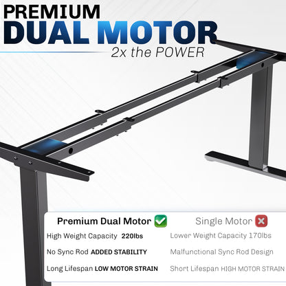 Motorized standing desk frame for raising your table top to a sitting or standing position.