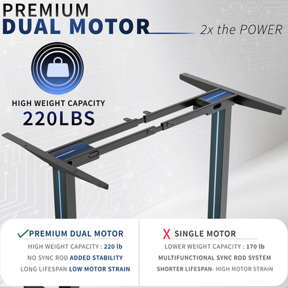 Premium motorized standing desk frame for raising your desk to a sitting or standing position.