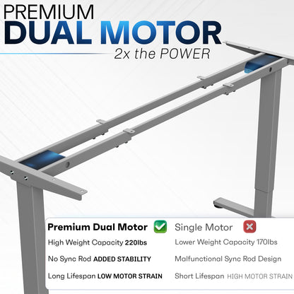 Motorized standing desk frame for raising your table top to a sitting or standing position.