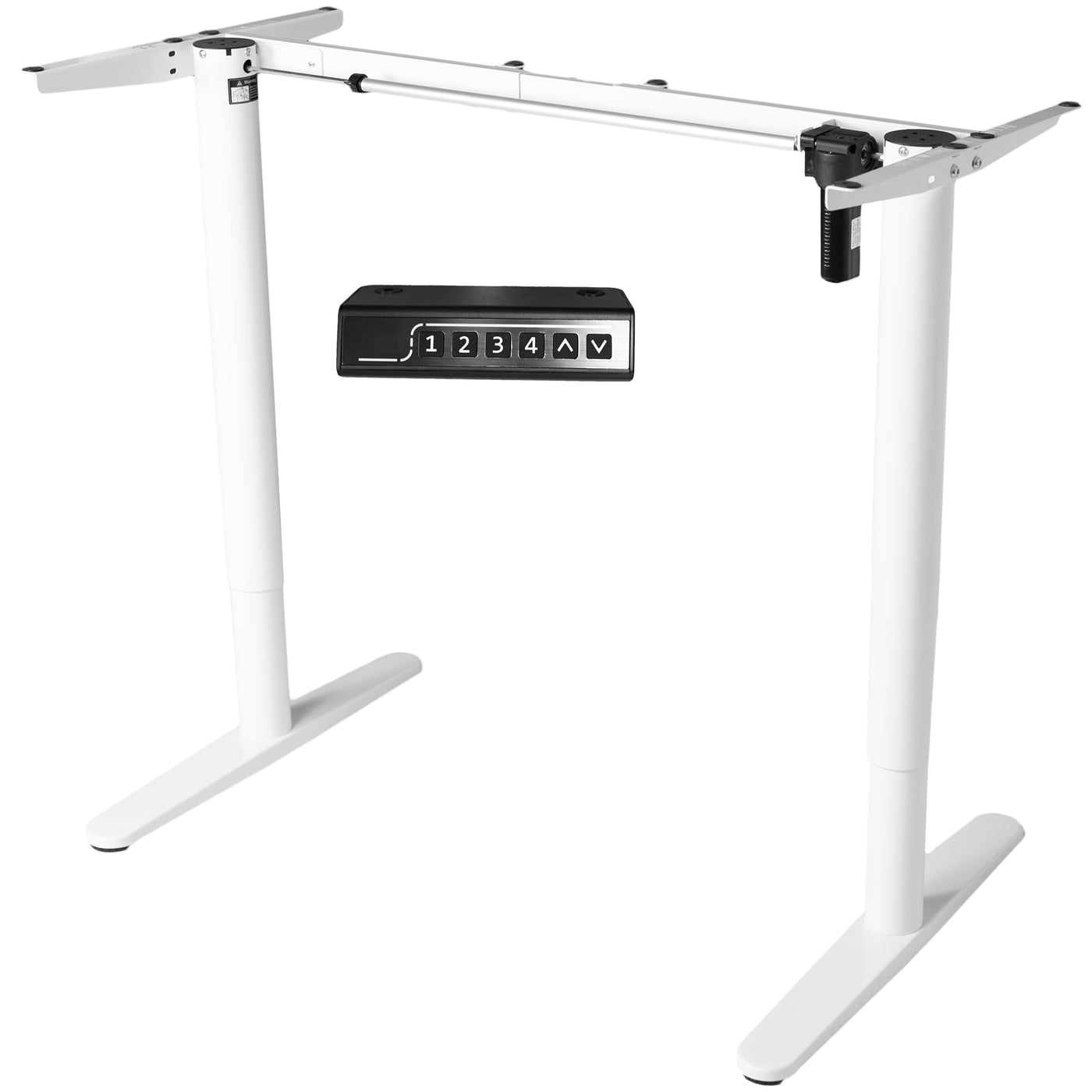 Sturdy sit-to-stand electric desk frame with smart controller panel.