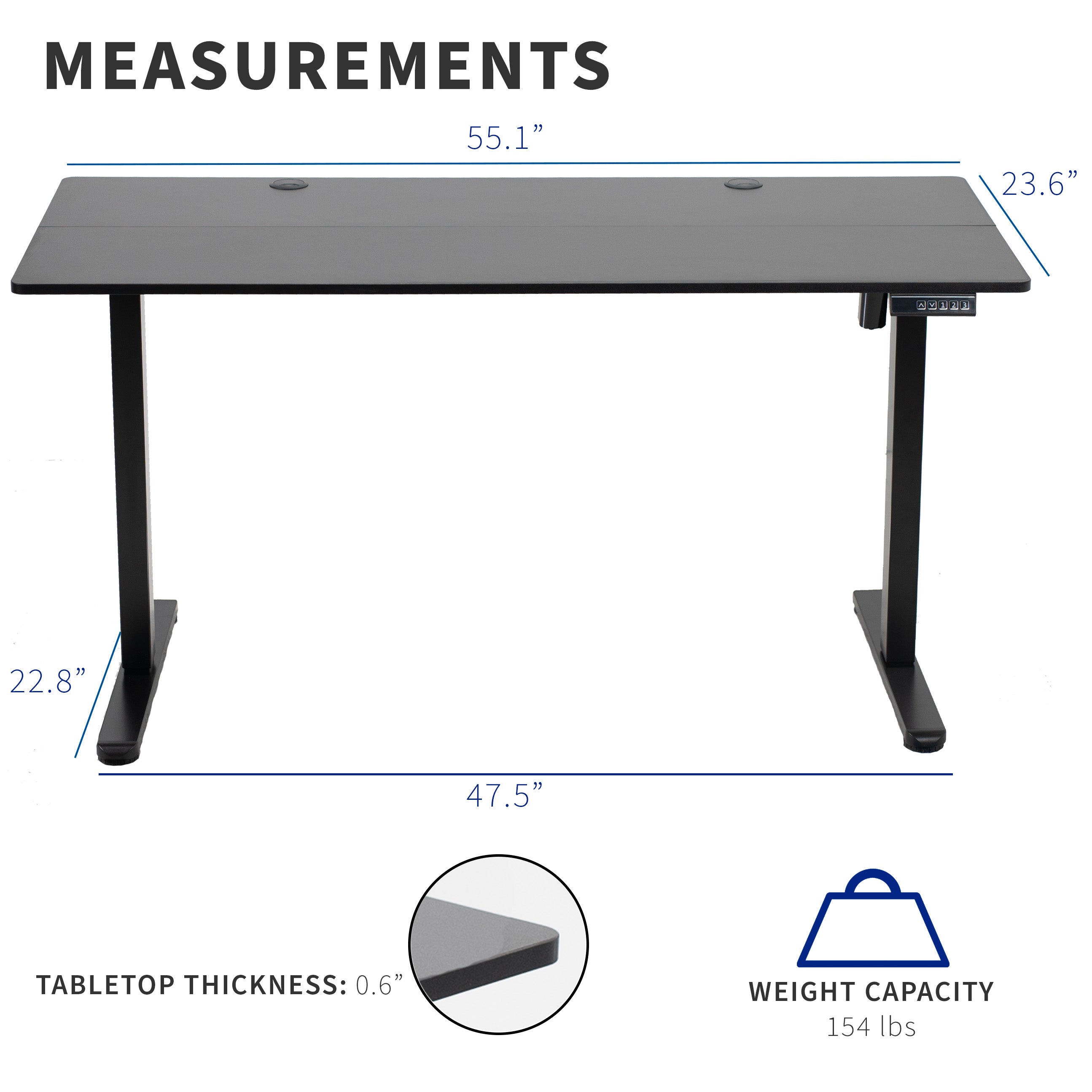 55" x 24" Electric Sit Stand Desk, Height Adjustable Workstation